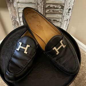 Hermes Constance black Loafers palladium H 39